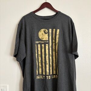 Carhartt T Shirt Mens 2XL Gray Short Sleeve Relaxed Fit Built to Last USA Flag